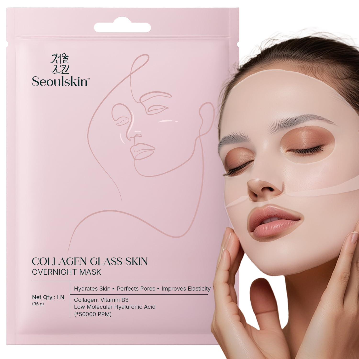 SeoulSkin Glass Skin Overnight Mask - Korean Collagen Face Mask with Low Molecular Collagen & Hyaluronic Acid, Pore Perfecting & Hydrating, Paraben-Free, For All Skin Types (1N)