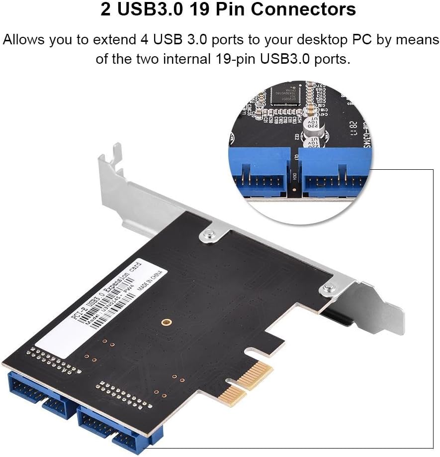 Kafuty PCI-E to 2 Port 19Pin USB3.0 Card Adapter with Low Profile, Master IC, 4 Independent Insurances - Image 5