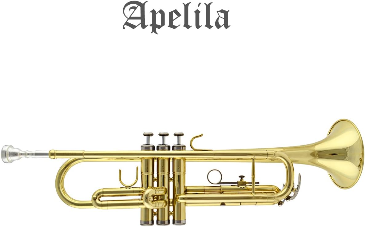 TRUMPET - Apelila Bb Key Brass Gold Lacquer with Care Case Valve+Mouthpiece+Strap+Gloves: Musical Instruments