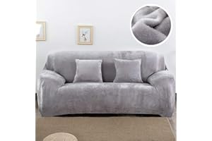 vannawong Ultra Soft Velvet Solid Colors Armchair Sofa Slipcover, Spandex Elastic Loveseat Furniture Protection Couch Wrap, Non Slip Dustproof Covers for Living Room Light Grey 57"-72"