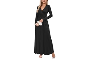 OUGES Women's Long/Short Sleeve V-Neck Wrap Waist Maxi Dress