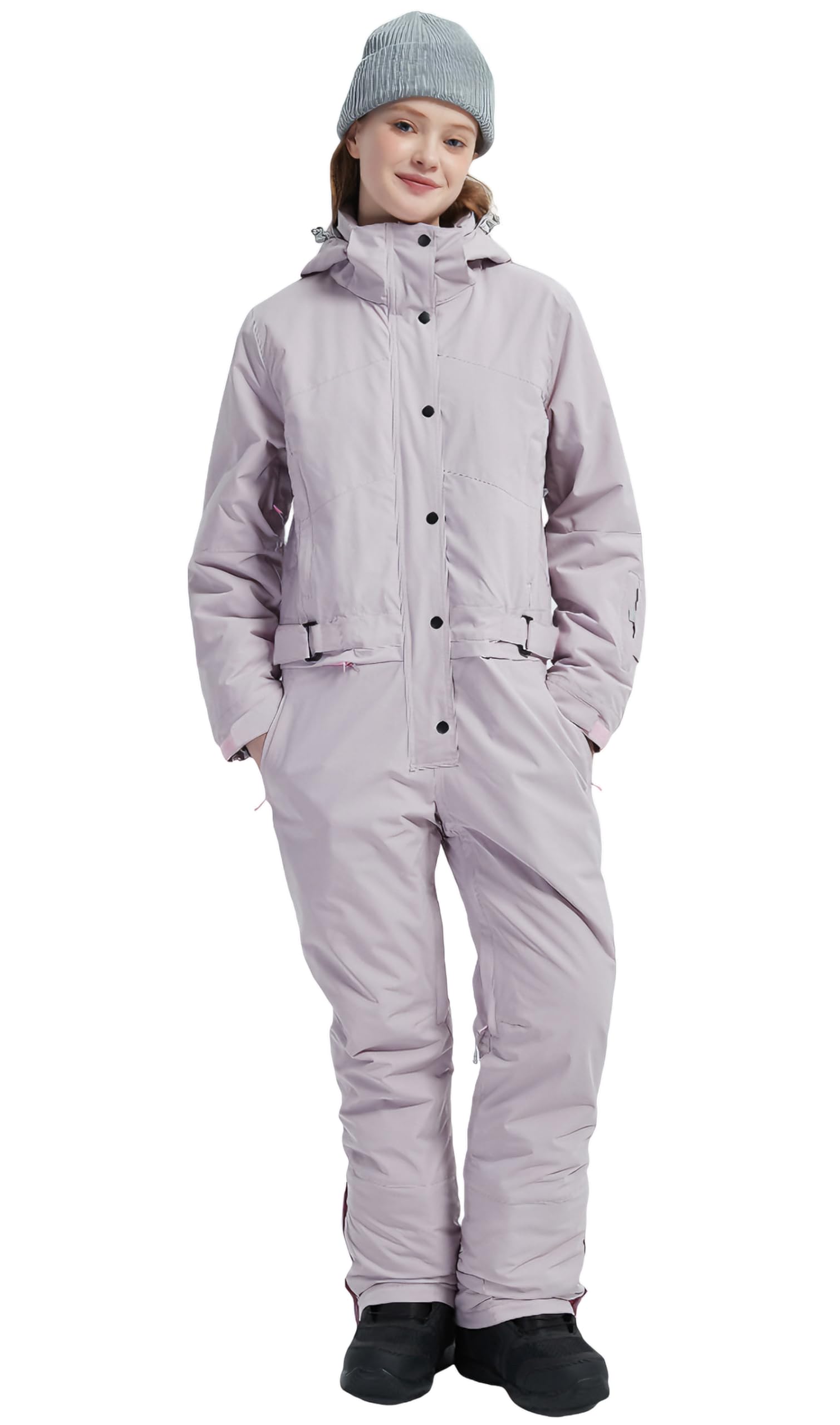 Photo 1 of SNBOCON Womens One Piece Ski Suit Colorful Jumpsuits Snowboard Snowsuits Winter Outdoor Waterproof Hooded Jackets for Snow Sports (2XL,Light PPL)