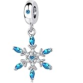 QeenseKc Snowflake Dangle Charm Birthstone Bead Compatible with Pandora Bracelet Women Christmas Gift