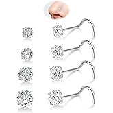 iejsbhrp 8PCS G23 Titanium Nose Rings Studs - 20G Nose Screw Studs Silver Diamond Cubic Zirconia Corkscrew Rings Hypoallergenic Piercing Jewerly for Women Men 1.5mm 2mm 2.5mm 3mm