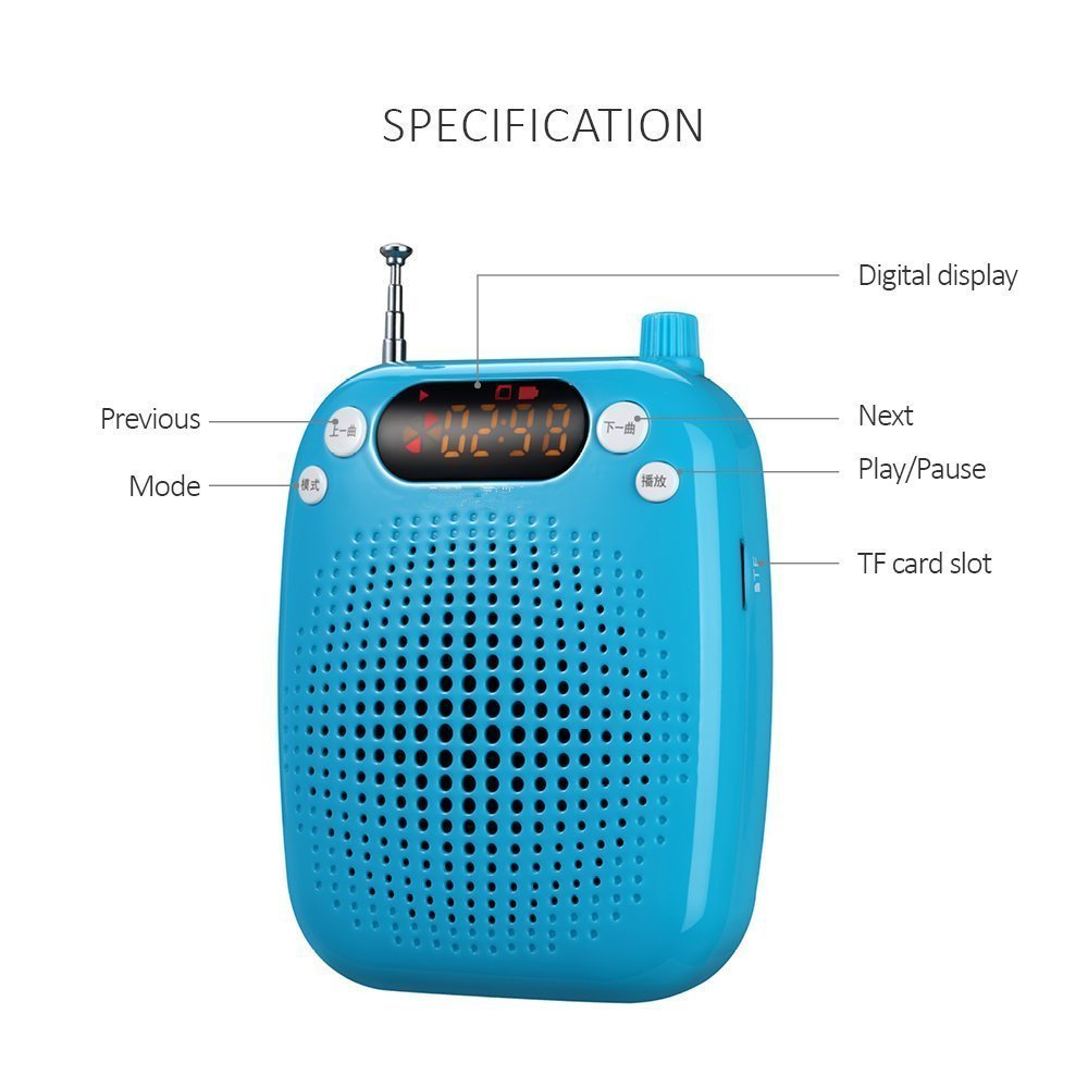 Zoweetek® Voice Amplifier Wireless 5W 1500mAh Lithium Battery and Wireless Microphone Suitable for Tour Guides, Teachers, Coaches, Presentations, Costumes, Charger Included