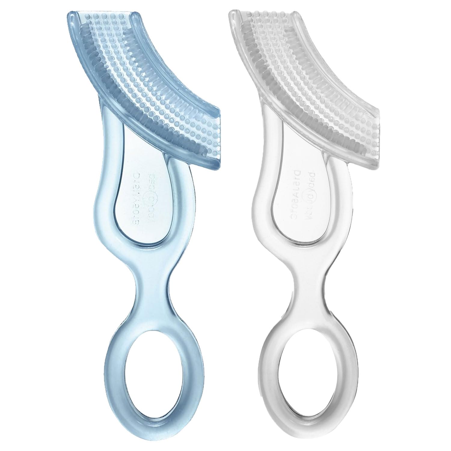 Brilliant Oral Care Baby’s First Toothbrush, Smooth Silicone Bristles Gently Clean Tender Teeth and Gums, for Ages 4+ Months, Blue + Clear, 2 Pack