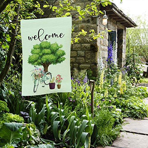 DOMIGLOW Decorative Spring Garden Flags - Farmhouse Welcome Yard Signs Outdoor Yard Flags Vertical Double Sided Burlap Banners Best for Birthday Party Holiday Patio Decor (12.5”×18.5\