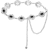 uxcell Western Metal Concho Chain Belt, Chain Waist Belts for Women Dresses Jeans Country Concert Outfit, Black Hollow Flower