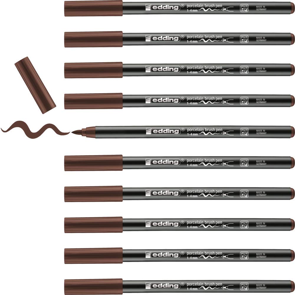 edding 4200 porcelain brush pen - brown - 10 pens - brush tip 1-4 mm - felt-tip pen for painting and decorating ceramics, porcelain - dishwasher-safe, lightfast ink, quick-drying