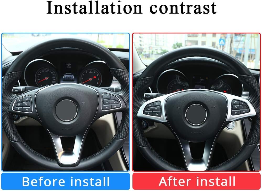 YIWANG Carbon Fiber Style ABS Chrome Steering Wheel Decoration Frame Trim For Benz C Class E Class CLA GLA GLS GLE AClas B Class GLC W213 W205 Auto Accessories (Matte Silver) - Image 3