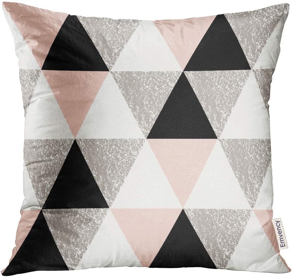 Cupsbags Throw Pillow Cover Scandinavian Abstract Geometric Pattern in Black White Taupe and Pastel Pink Modern and Stylish Design Decorative Pillow Case Home Decor Square 18x18 Inches Pillowcase