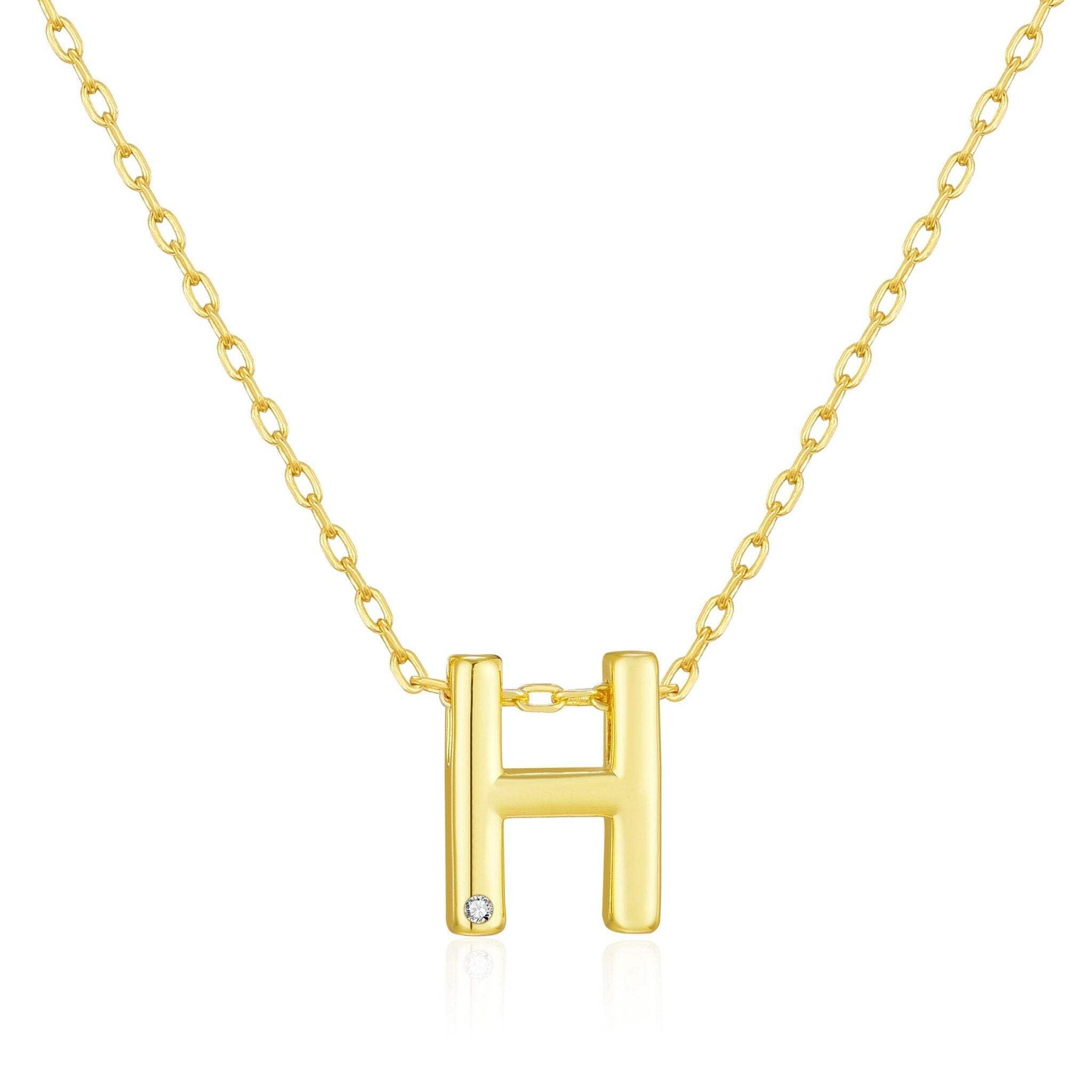 Philip Jones 18k Gold Plated Initial Necklace Letter H Created with Zircondia® Crystals