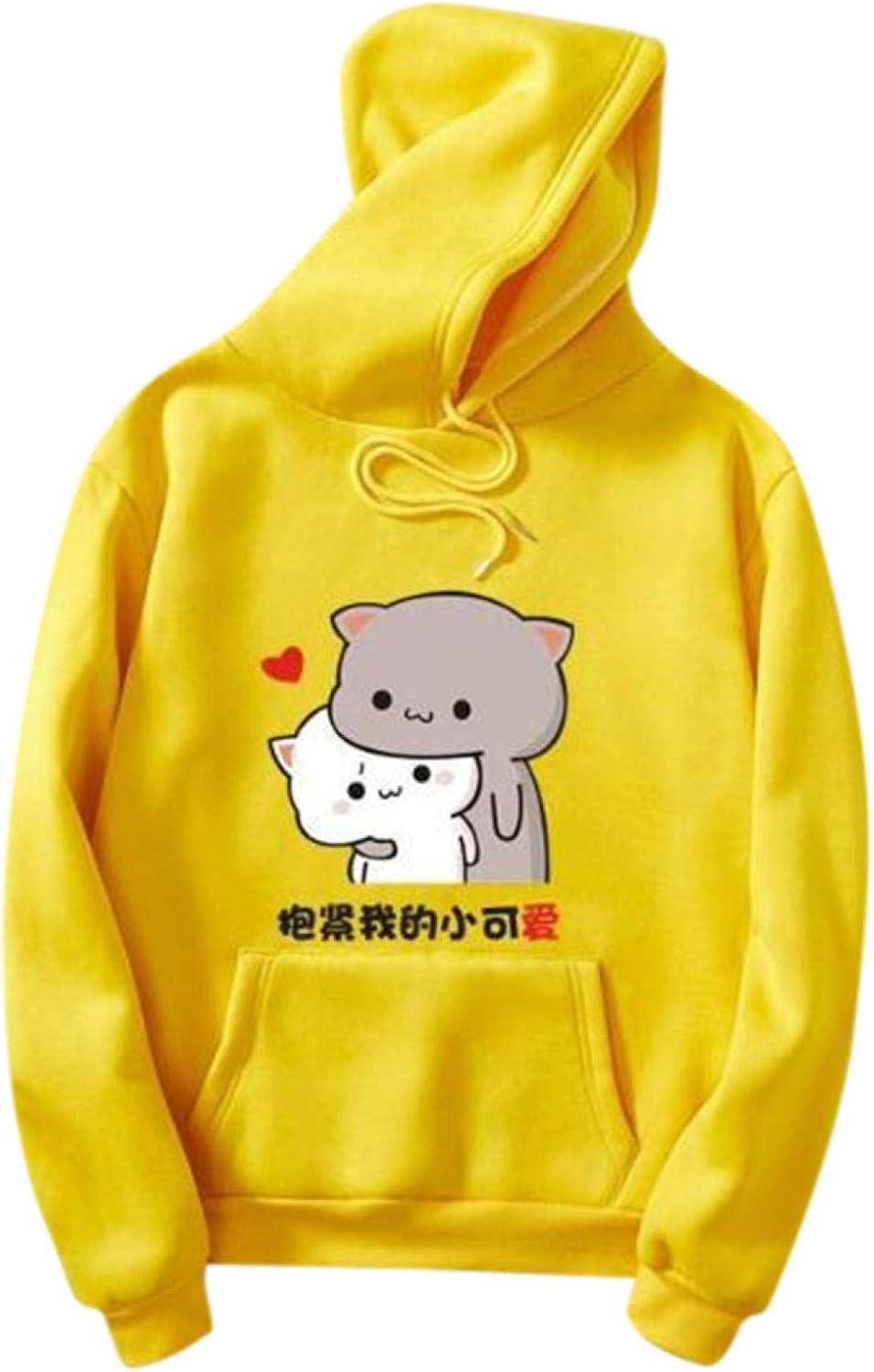 Hooded Women Cat Printing Cute Hooded Pullover Round Neck Pocket Kawaii