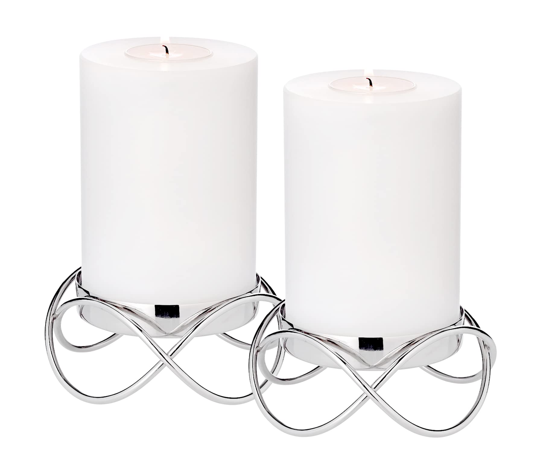 EDZARD Set of 2 Bastia Candlesticks, Stainless Steel, Mirror Polished Silver, Diameter 11 cm, Height 5 cm, for Pillar Candles Diameter 8 cm