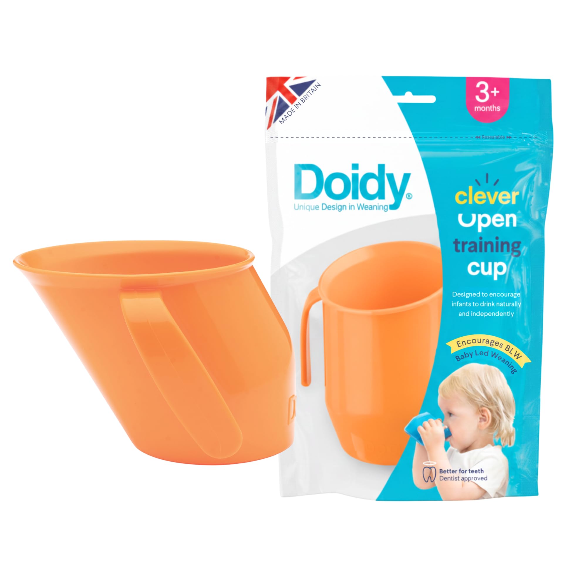 Doidy Cup, Open Cup for Training Baby 6 Months-3 Years, 200ml, Slanted Weaning Cup with Handles for Learning to Drink, BPA Free (Orange)