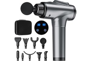 AYURA Massage Gun, Percussion Massager Gun with 30 Speed Levels & 9 Massage Heads, Handheld Electric Muscle Massager for Any Pain Relief, Gifts for Families and Friends (Grey)