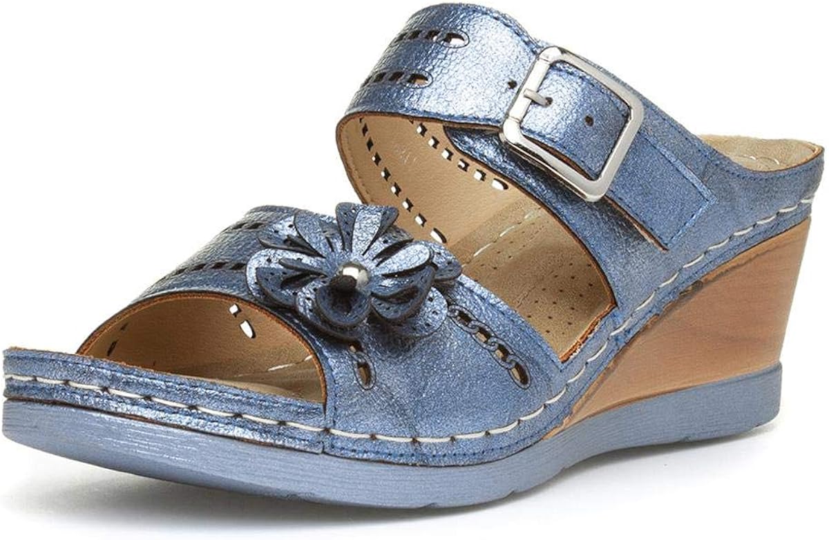 Lilley Womens Blue Metallic Slip On Wedge Sandal Amazon