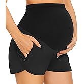 PACBREEZE Women's Maternity Shorts Over Belly Quick Dry Workout Athletic Running Shorts with Zipper Pockets