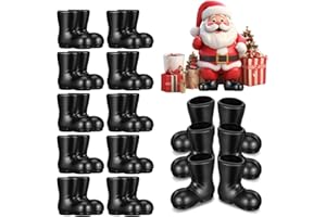 JOINPAYA 50Pcs Mini Santa Claus Shoes Boots: Tiny Christmas Black Shoes Model for DIY Crafts Dollhouse Decoration