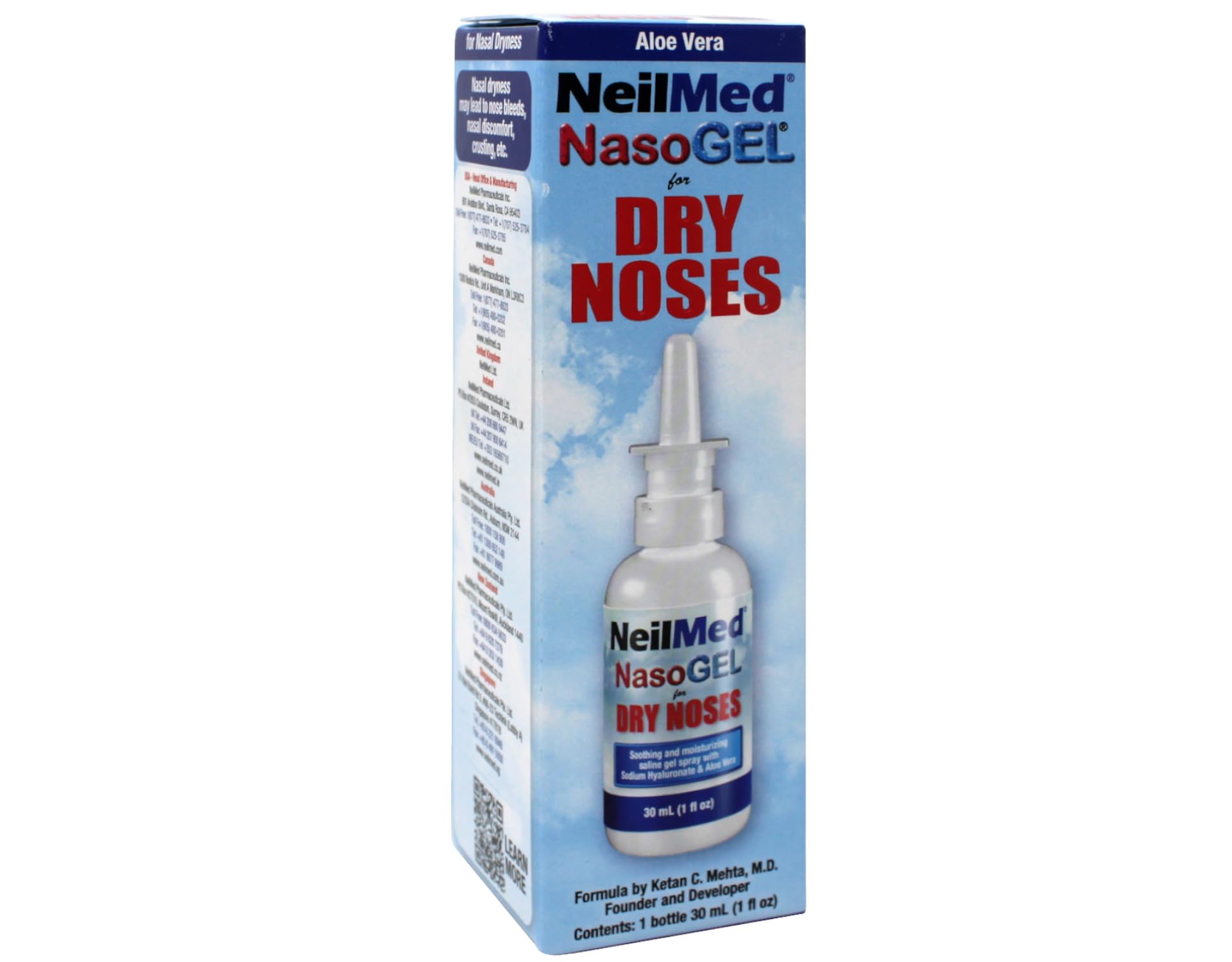 NeilMed NasoGEL Drip-Free Nasal Spray for Dry Noses, Soothing Moisturizing Gel with Aloe Vera & Sodium Hyaluronate, 1 fl oz