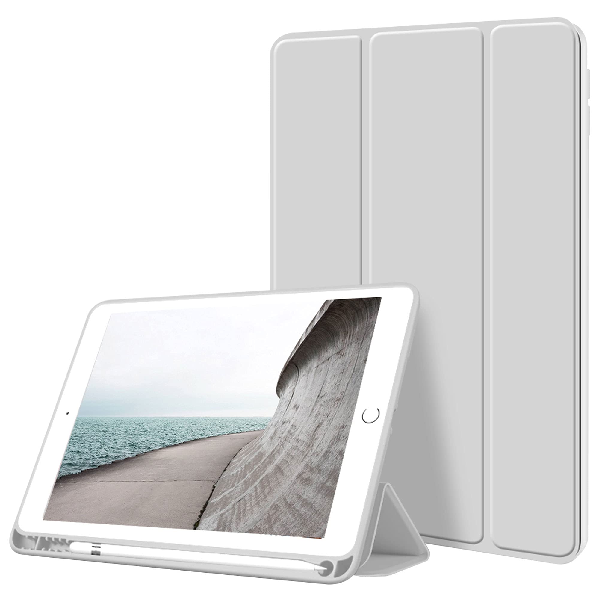 ZOYU Case for iPad Air 3rd Generation 10.5 Inch 2019, Slim Lightweight Trifold Stand Smart Case with Pencil Holder, Soft TPU Back Cover [Full Body Protective], Auto Sleep/Wake, Grey