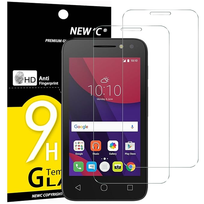 NEW'C PanzerglasFolie Schutzfolie für Alcatel One Touch Pixi 4 (4.0), [2 Stück] Frei von Kratzern Fingabdrücken und Öl, 9H Hä
