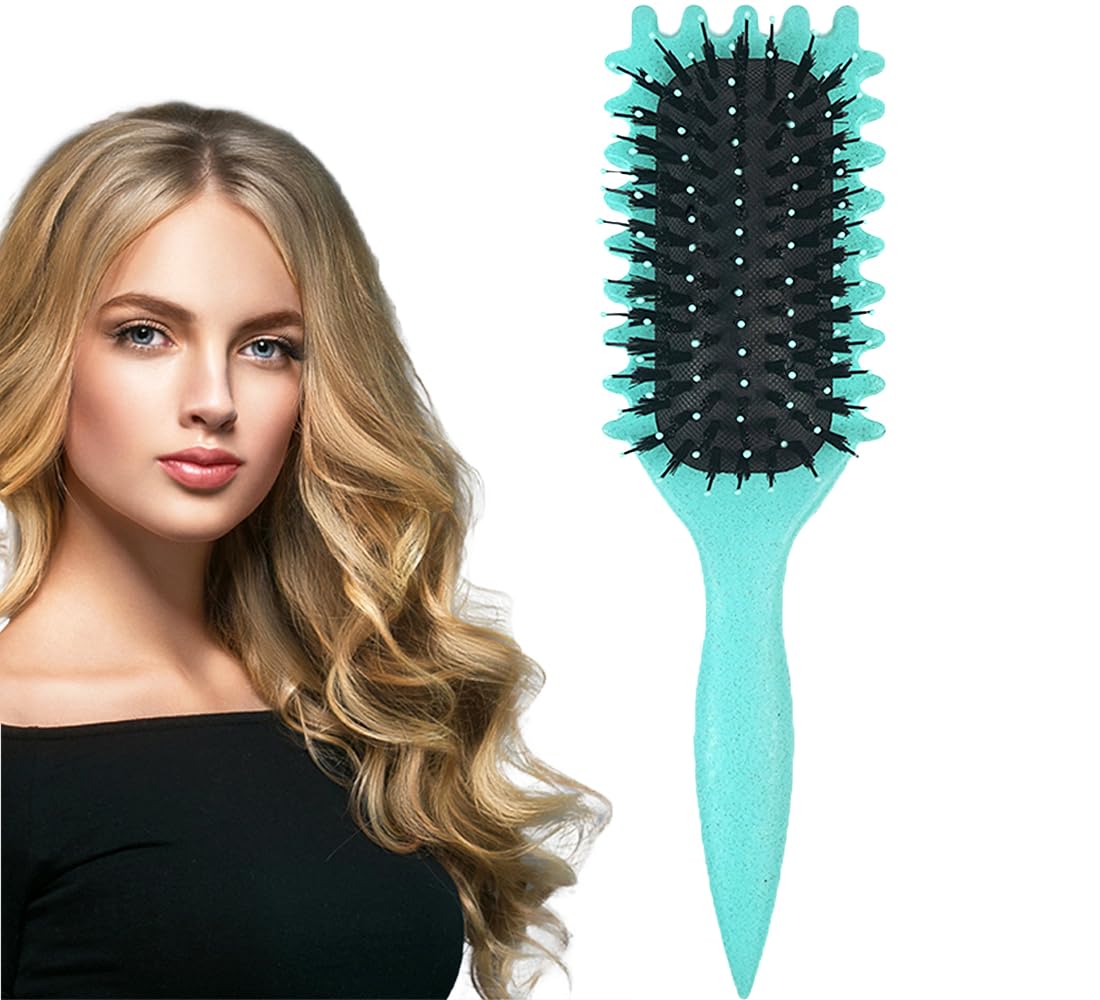 Susubaofu Curl Defining Thick Hair Brush,Wide Tooth Soft Shaping Comb for Wet Curls,Curly Wavy Dry Detangle Hair Brush Girls,Less Pulling Hair Styling Appliances for Women and Men (Green)
