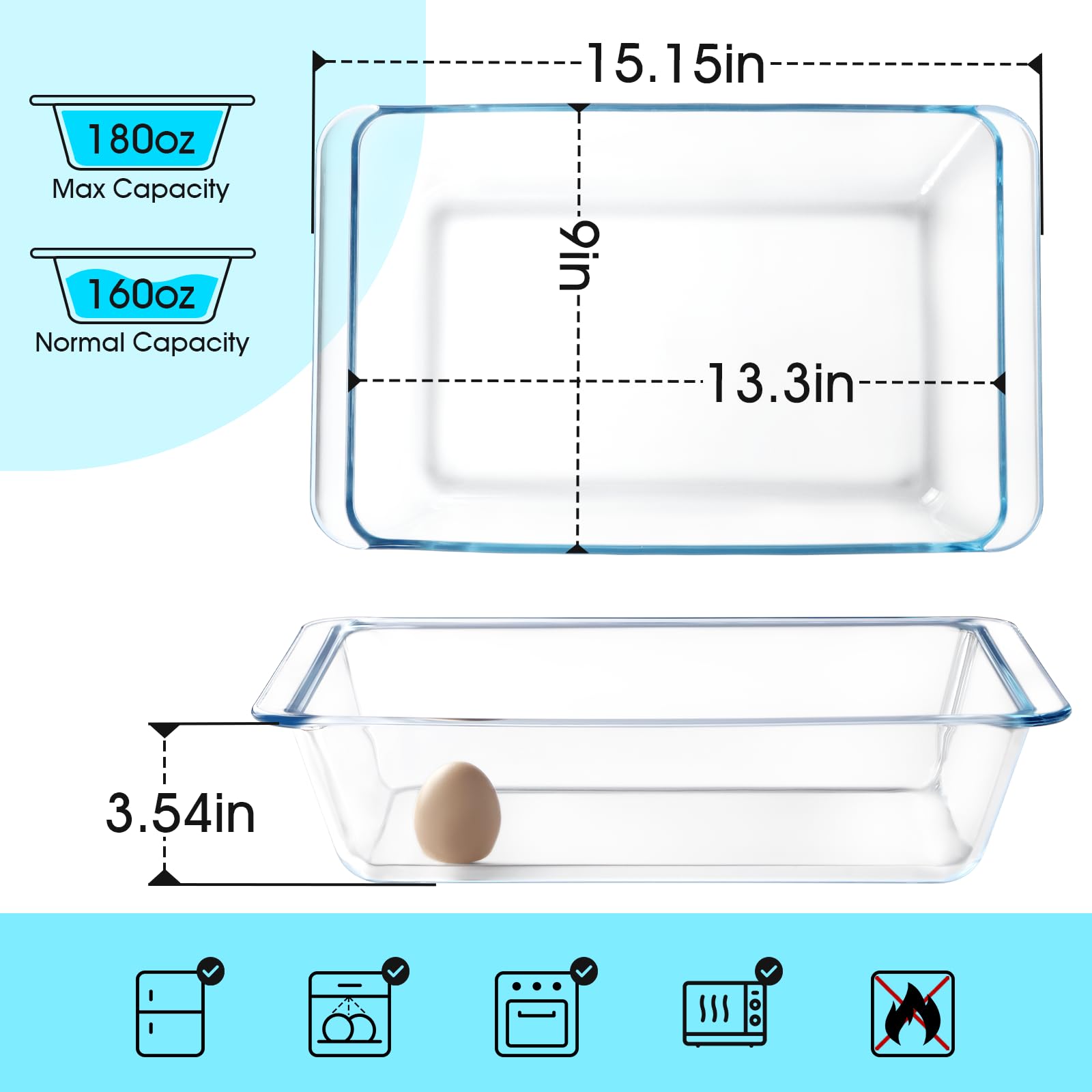 NUTRIUPS 5.7QT Extra Large and Deep Glass Baking Dish,13×9 inches Large Glass Baking Pan,Rectangular Lasagna Pan,Deep Casserole Dish,Microwave & Oven Safe