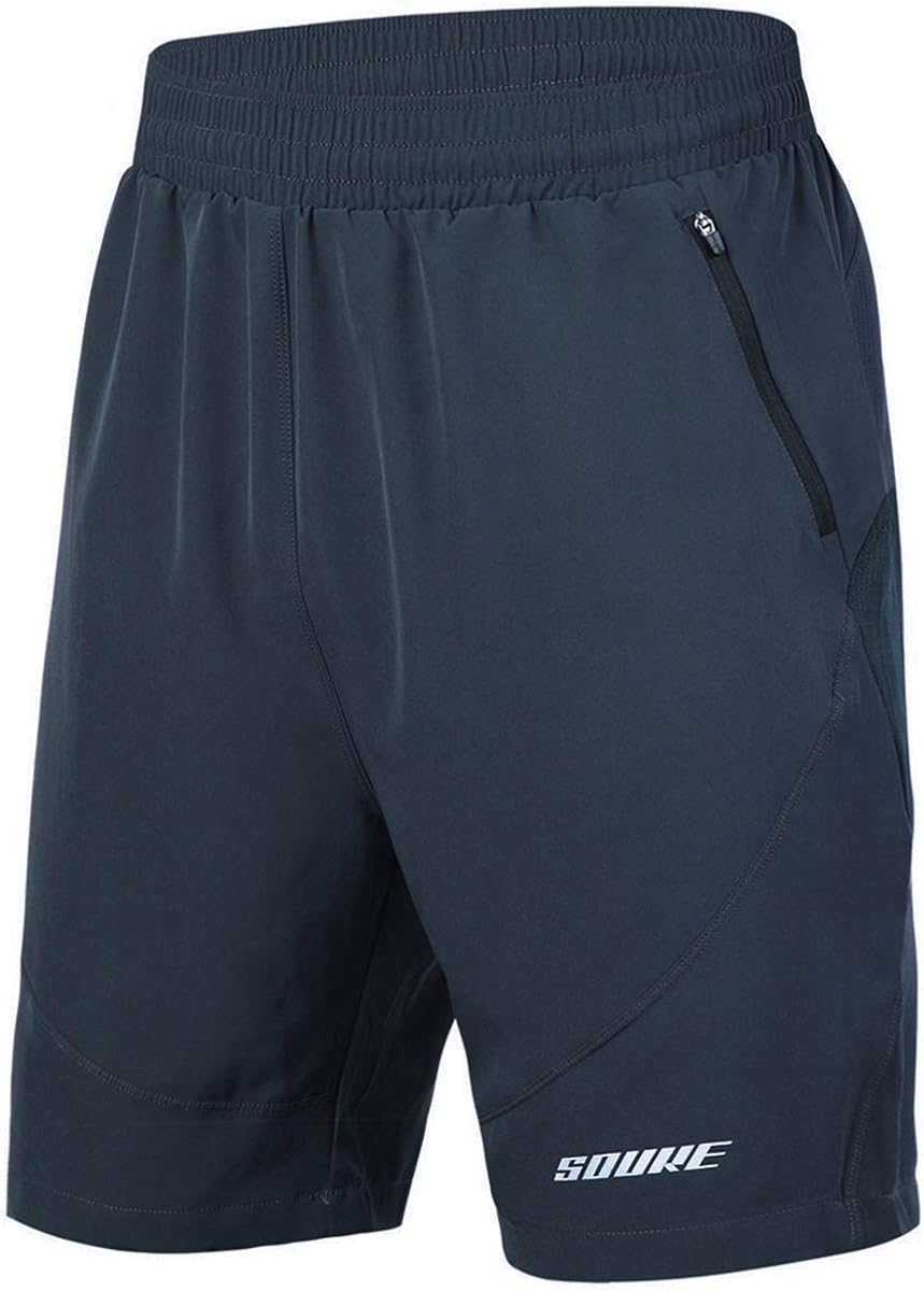 Souke Sports Men's Workout Running Shorts Quick Dry Athletic Performance Shorts Black Liner Zip Pockets: Clothing