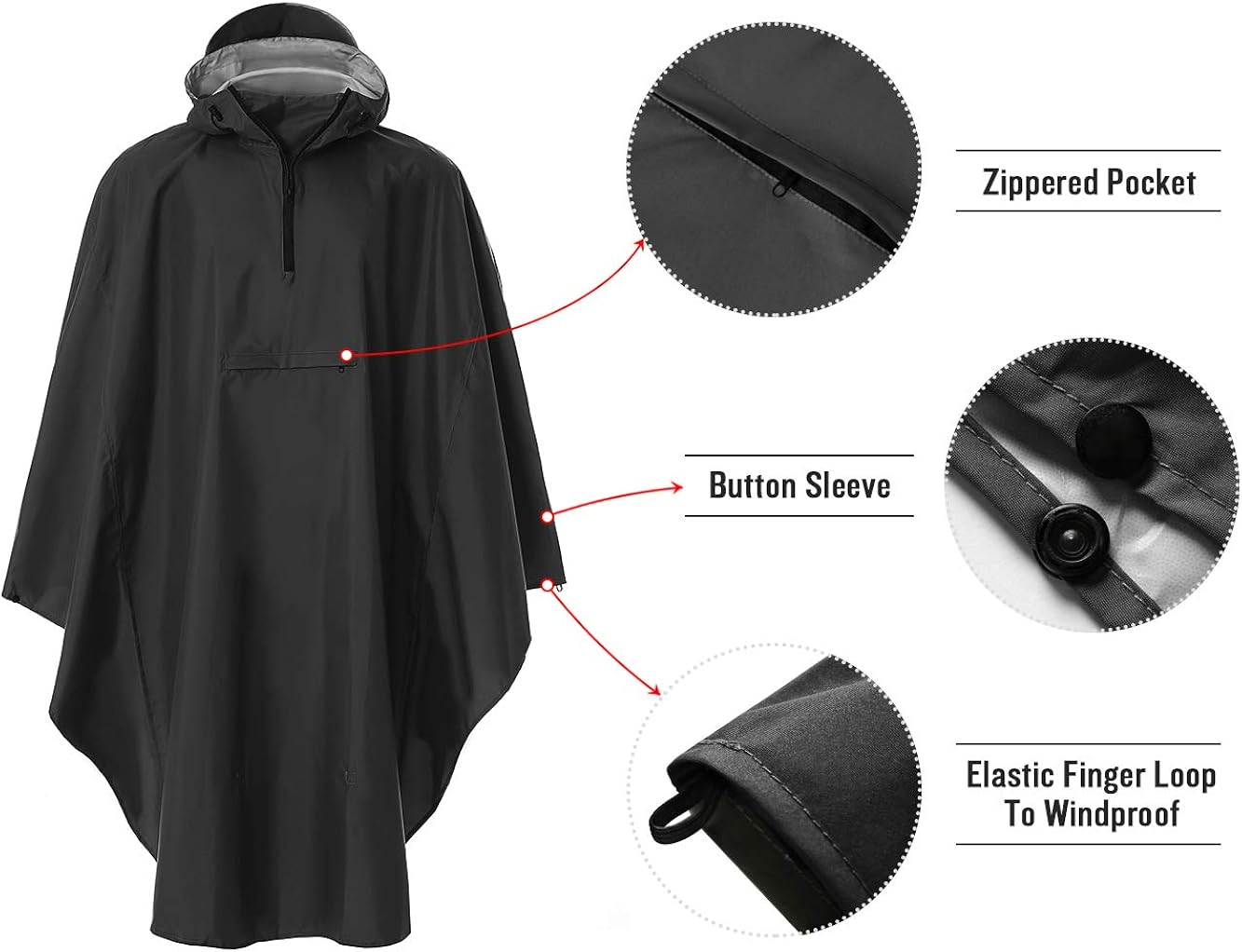 Muti-Use Resuable Rain Poncho for Cycling Hiking Camping(Black): Clothing