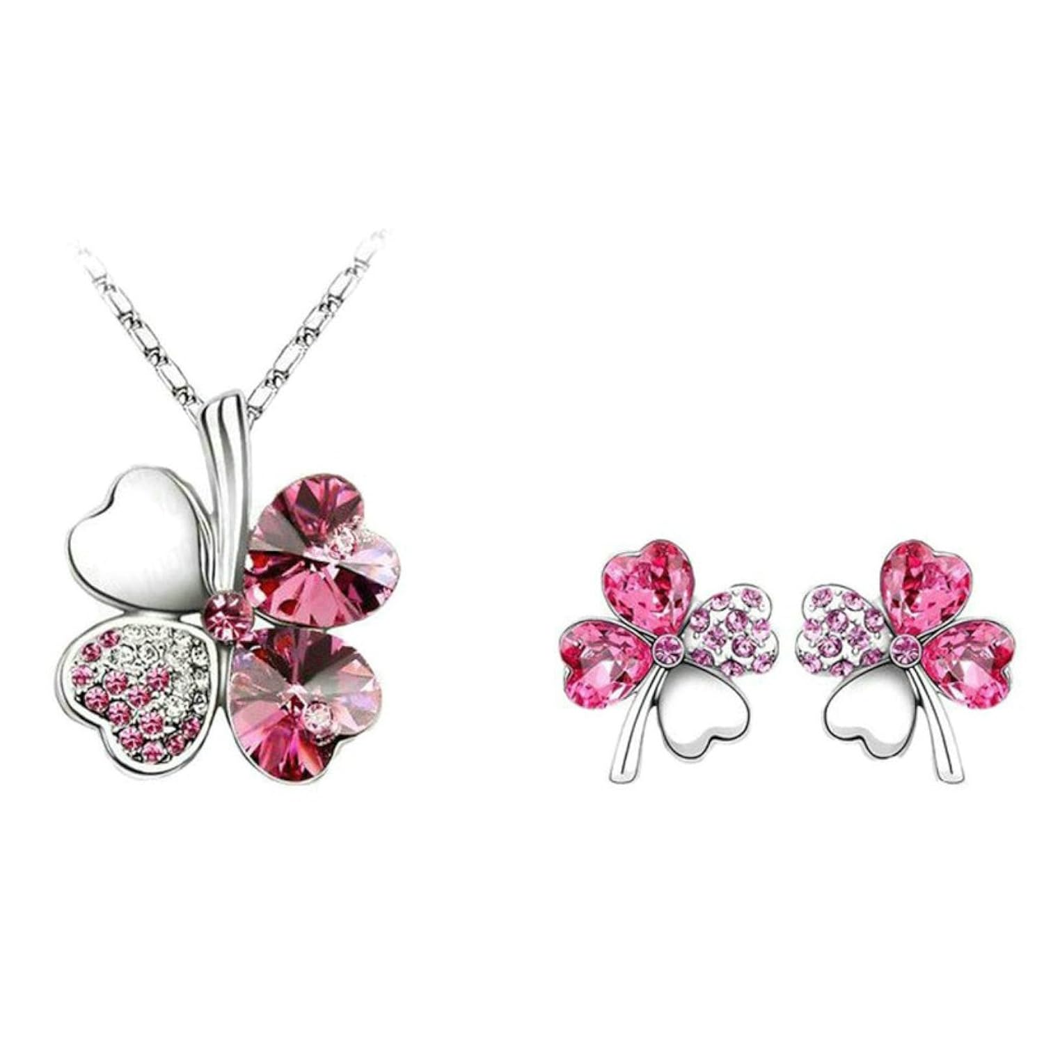 Daesar Joyería Conjunto de Collar y Pendientes Chapados Oro Blanco con Cristal