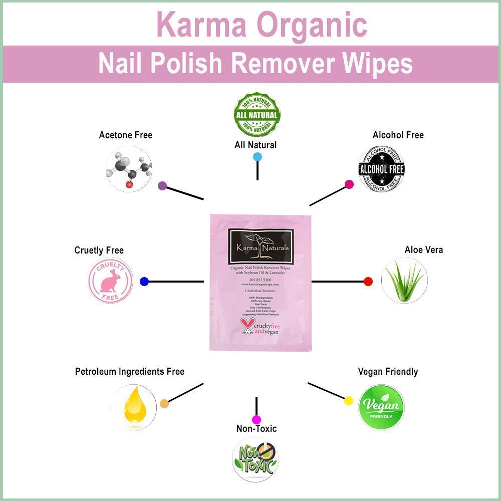 Karma Nail Polish Remover Wipes; Non-Toxic, Vegan, Cruelty-Free : Beauty
