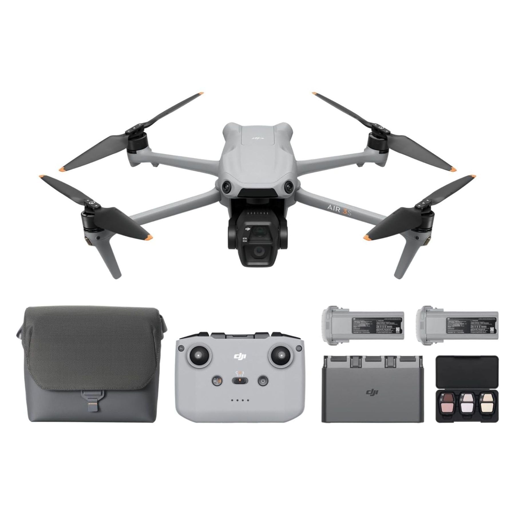 DJI Air 3S Fly More Combo (RC-N3), Drone with 1" CMOS Wide-Angle & Medium Tele Camera, 4K/60fps HDR Video, Nightscape Omnidirectional Obstacle Sensing & 3 Batteries for Extended Flight Time