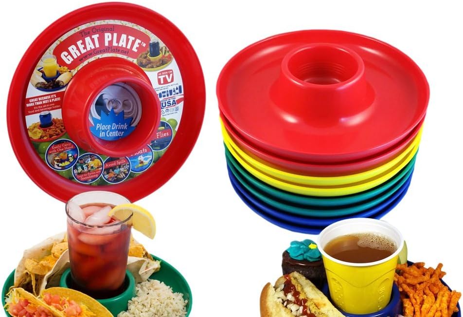 Great Plate Food Beverage Plate Multi-Color, Red/Green/Blue/Yellow, 12 Count