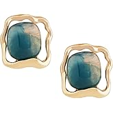 MINACHI Green Faceted Teardrop Stud Earrings for Women, Emerald-Tone Look, Lightweight Vintage-Inspired Studs