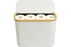 Bamboo frame tissue storage bin, Toilet paper basket w/lid, Toilet paper storage basket for bathroom,Holds up to 9 Mega or12r