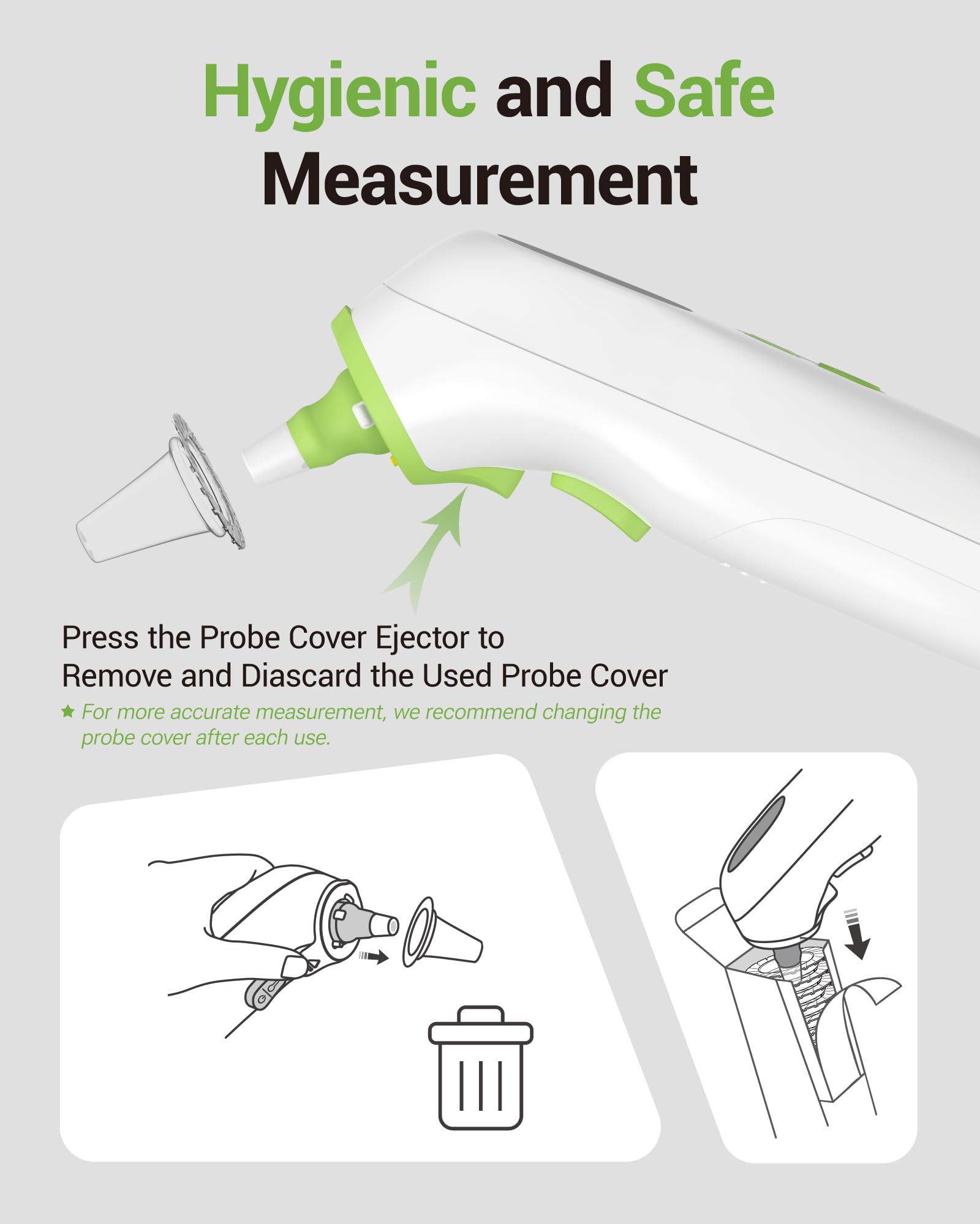 Ear Thermometer with Heated Probe, High Accuracy Thermometer for Kids, Adults and Babies with 32 Memory Recall, Mute and Night Light, Includes 21 Disposable Probe Covers, Storage Box,