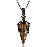 Top Plaza Mens Necklace 6 Facet Healing Crystal Stone Pendant Necklaces for Men Adjustable Natural Gemstone Pointed Necklace Energy Quartz Protect Jewelry for Women Men