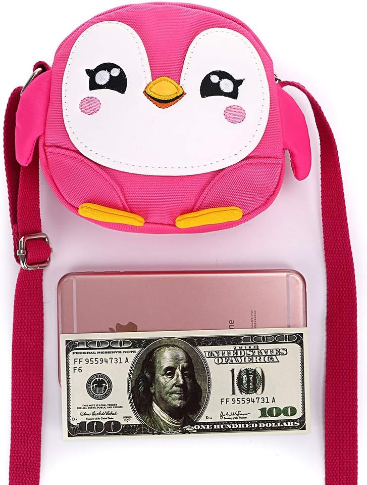 Sumnacon Little Girls Small Purse Shoulder Handbag Cross Body Messenger Bag with Zipper - Nice Stocking Filler (Penguin Pink) - Image 5