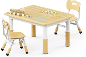 Brelley Kids Table and 2 Chairs Set, Height Adjustable Toddler Desk 31.5" L x 23.6" W and Chair Set, Graffiti Desktop, Classroom/Daycare/Home, Children Multi-Activity Table for Ages 2-8