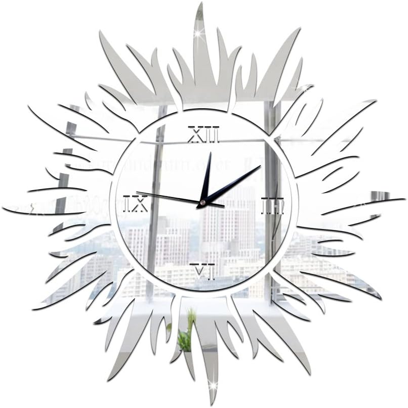 YanCui@ Living room bedroom Study room decorative mirror wall sticker wall clock , sun clock silver 4545cm