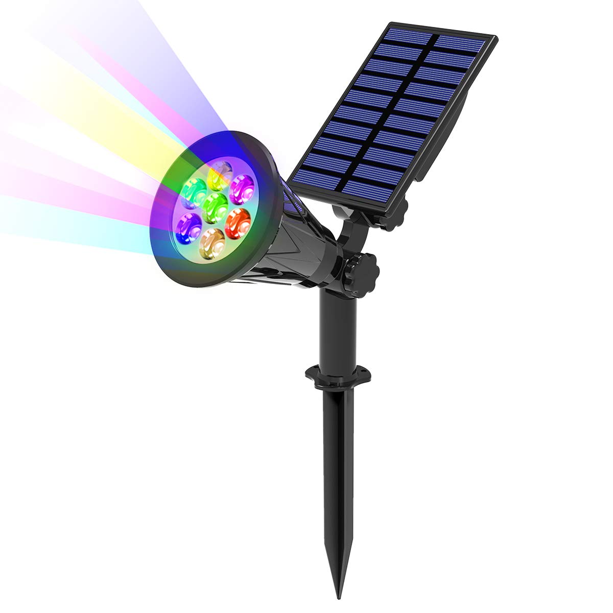 T-SUN Solar Spotlights, 7 LED Color-Changing Solar Landscape Lamps, 2-in-1 Multi Use Outdoor Wall Lights, Decorative Lights for Outdoor, Garden, Lawn, Pathway, Party & Christma