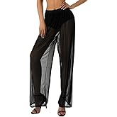 Yoawdats Women's Perspective Sheer Mesh Ruffle Pants Swimsuit Bikini Bottom Cover up Pants, Womens Swimsuit Cover ups