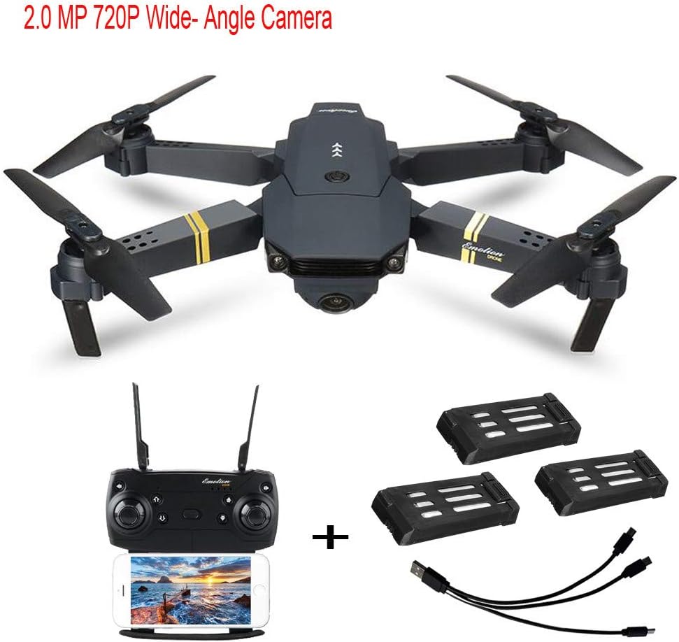Prevently RC Drone, New E58 2MP w/ 720P Camera WIFI FPV Foldable Selfie Drone RC Quadcopter RTF + 1 Cable & 3 Batteries