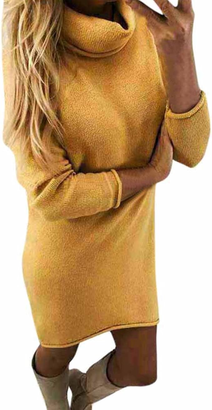 OYSOHE Winter Kleider Mode Frauen Solide Rollkragen Langarm Beiläufige  Lange Pullover Kleid