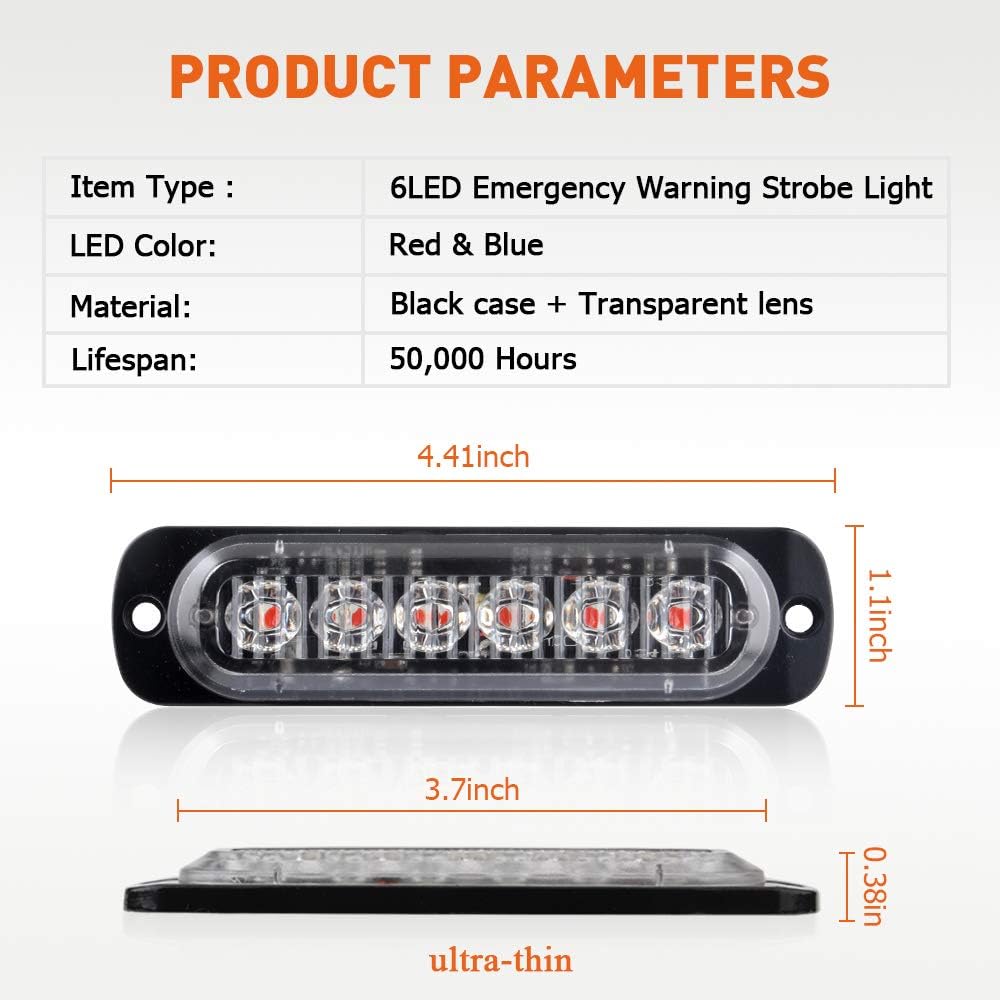 Teguangmei 4x6 LED Car Emergency Strobe Flashing Beacon Lights 4 in 1 Surface Mount Grill Light Warning External Light with Wireless Remote for Vehicle Truck Trailer Van DC12V Red Blue - Image 3