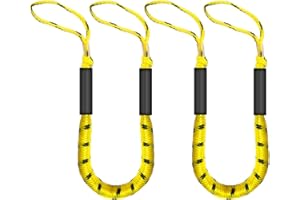 ZRSCHYG 4FT Bungee Dock Lines for Boats with Loops – High Visibility Shock Absorbent Rope for Boats, Jet Skis, Kayaks,PWC,SeaDoo,Jet Ski,Pontoon,Canoe,WaveRunner,Dinghy,Bass Boat,2 PCS (Yellow&Black)