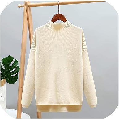 Autumn Turtleneck Women Sweater High Low Lem Loose Knitted Pullovers Tops Pull Femme Soft Jumper Apricot 8190 One Size At Amazon Women S Clothing Store