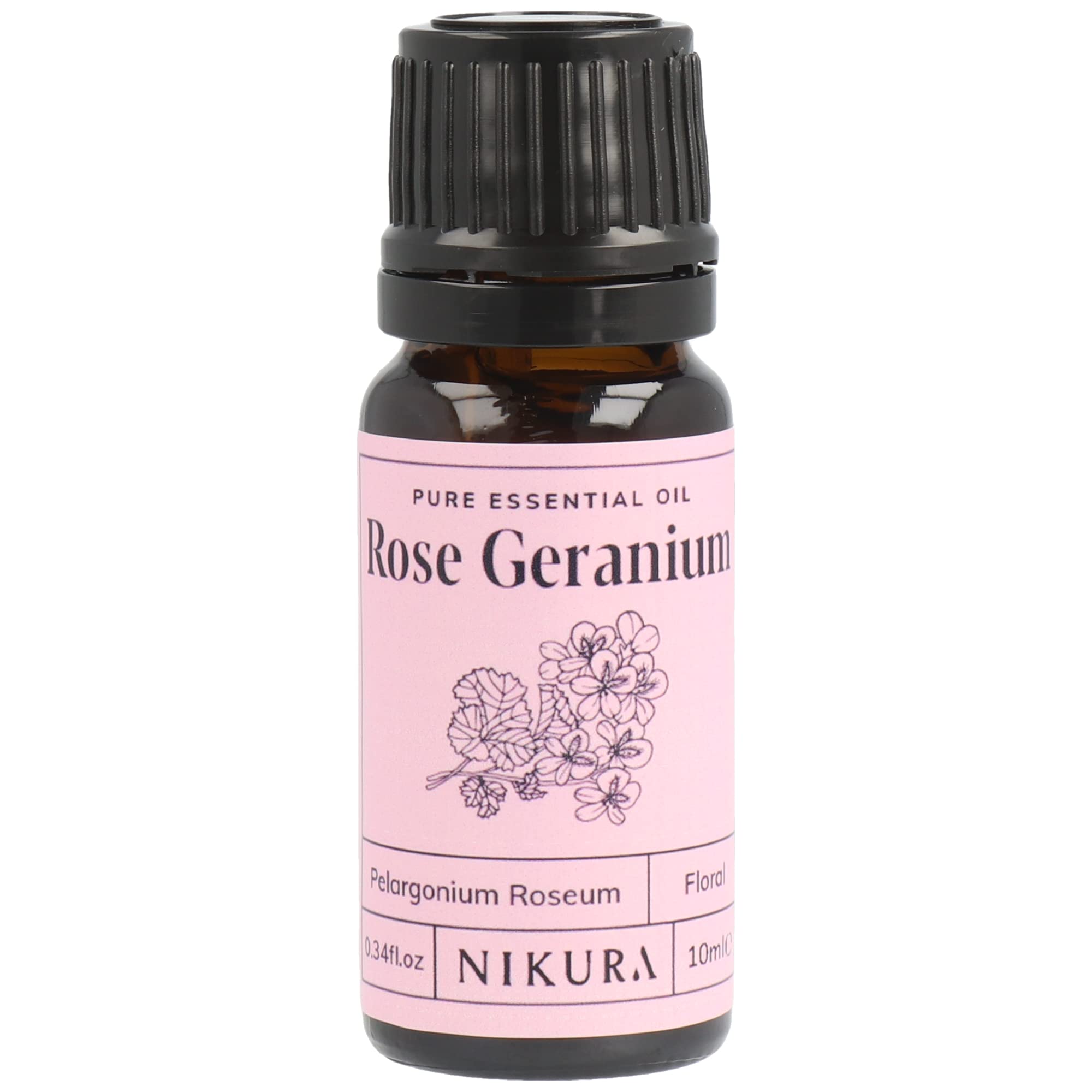 Nikura Rose Geranium Essential Oil - 10ml | Rose Geranium Oil for Sleep, Aromatherapy, Diffusers for Home, Candle-Making, Bath, Anxiety, Massage, Skin | 100% Pure Natural Oils | Vegan & UK Made