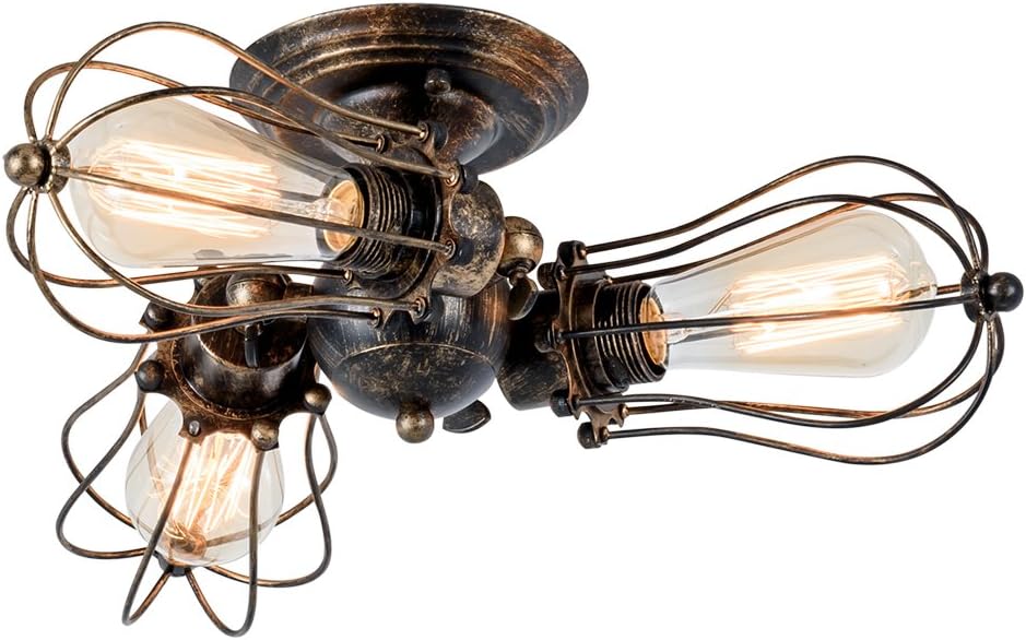 Vintage Ceiling Light Industrial Rotatable Semi-Flush Mount Ceiling Light Metal Lamp Fixtures Painted Finish; Moonkist (with 3 Light) (Bronze)